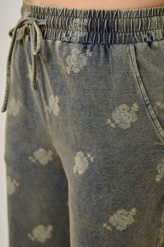 Washed Black Printed Denim Pant
