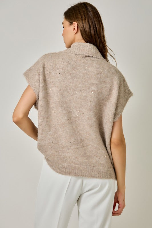 Turtleneck Sequin Sweater Top