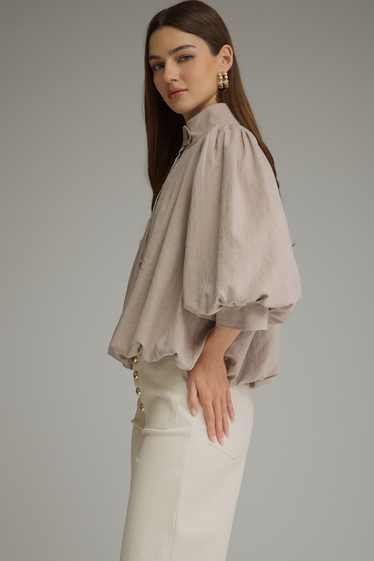 Balloon Sleeve Top - Taupe