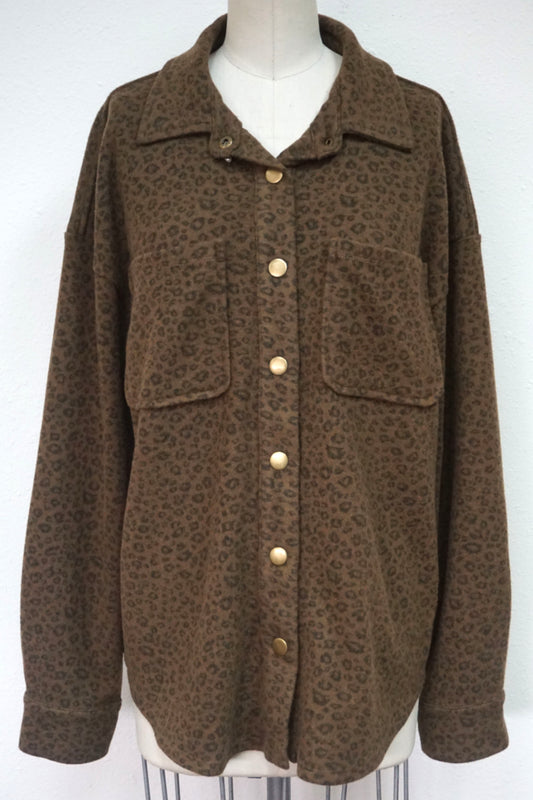 Snap Button Down Animal Print Jacket