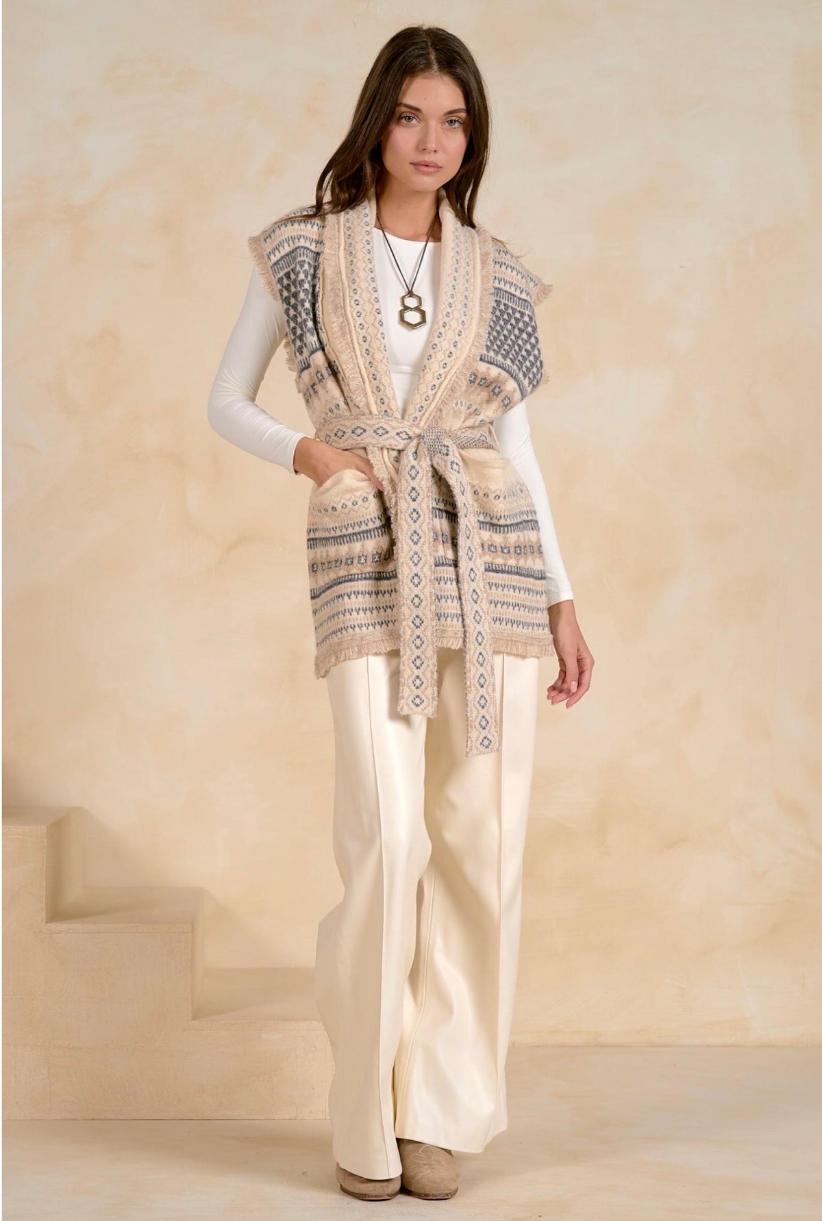 White Multi Sleeveless Cardigan