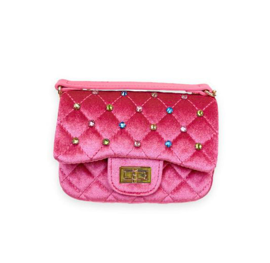 Hot Pink Studded Velvet Purse