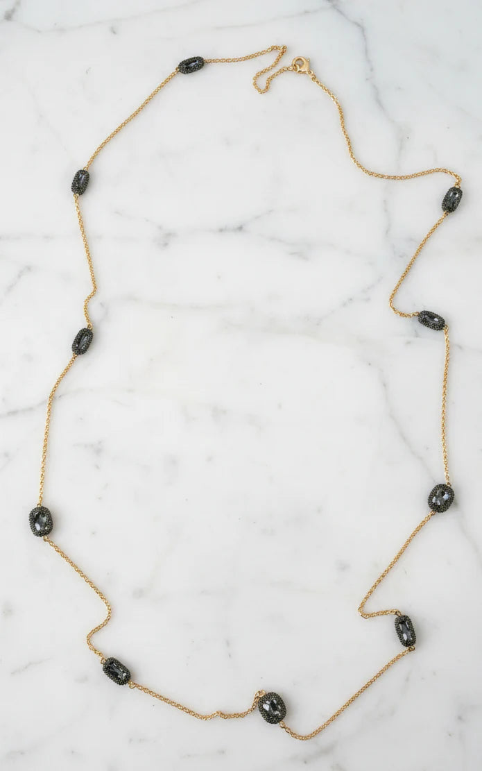 Gold/Hematite CZ Necklace - 36"