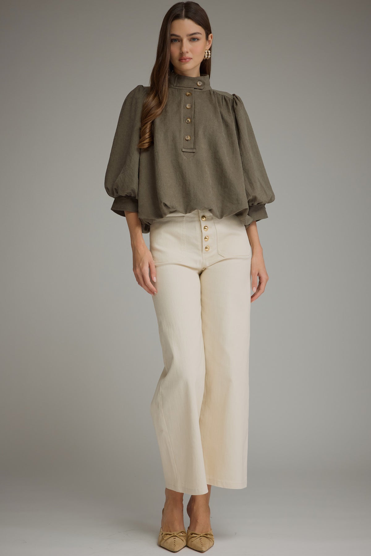 Balloon Sleeve Top - Olive