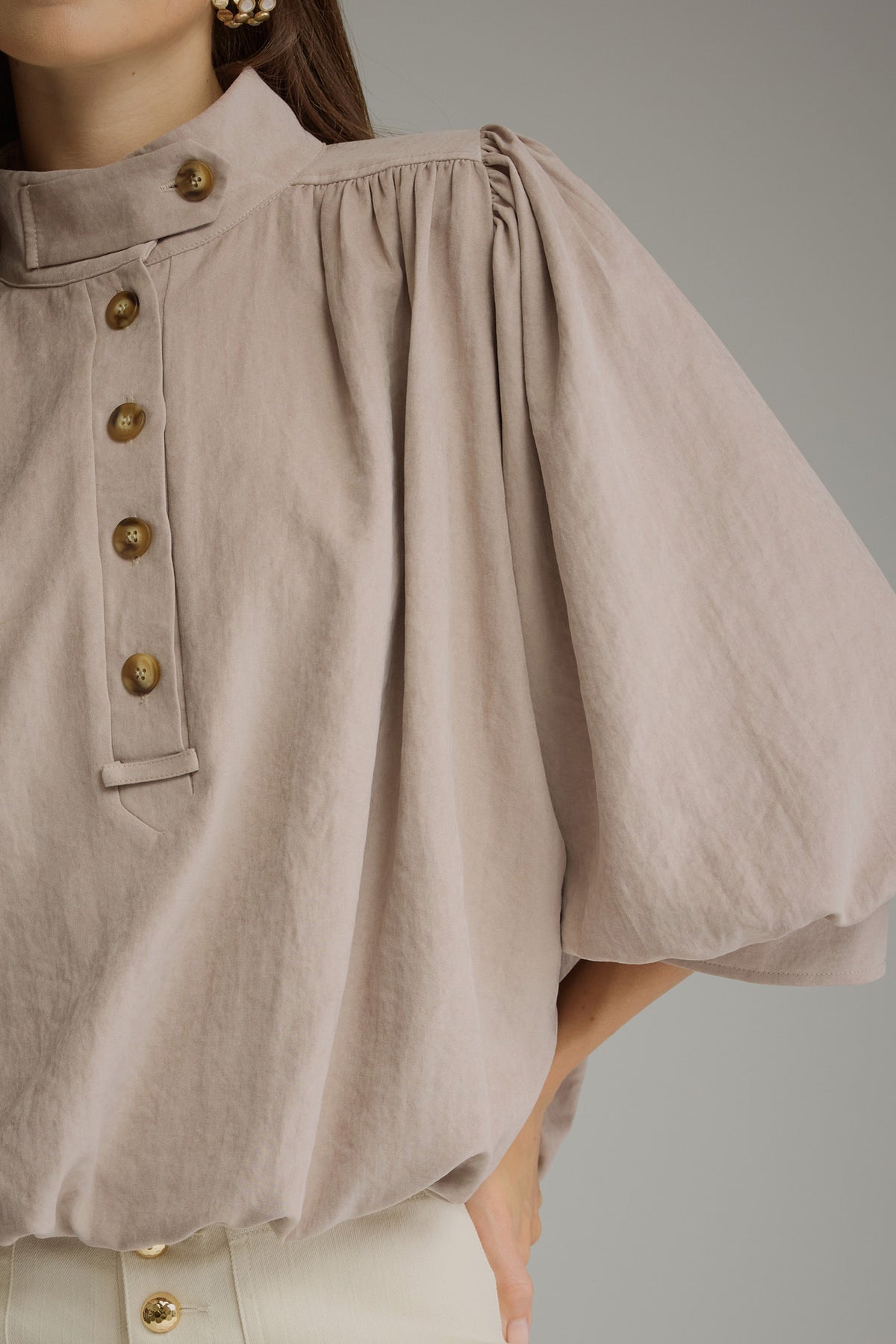 Balloon Sleeve Top - Taupe