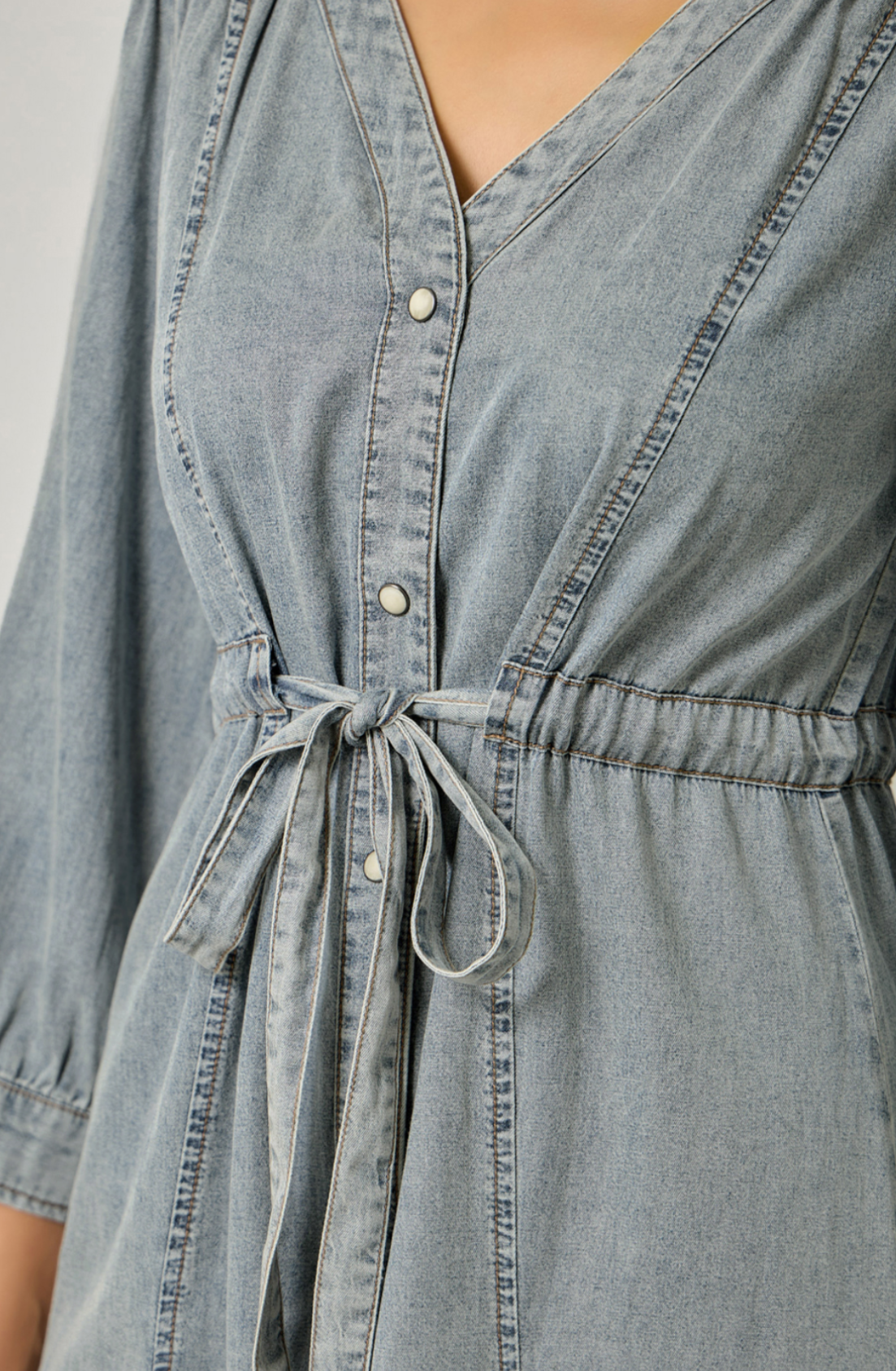Washed Woven Drawstring Waist Dress