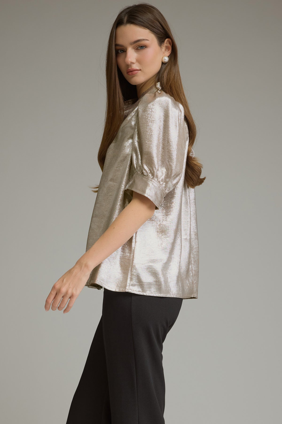 Champagne High Neck Metallic Top