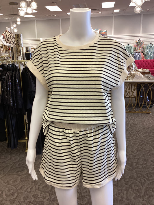 Cream with Black Stripe Short Set