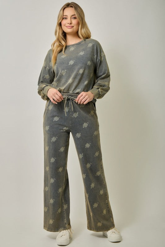 Washed Black Printed Denim Pant
