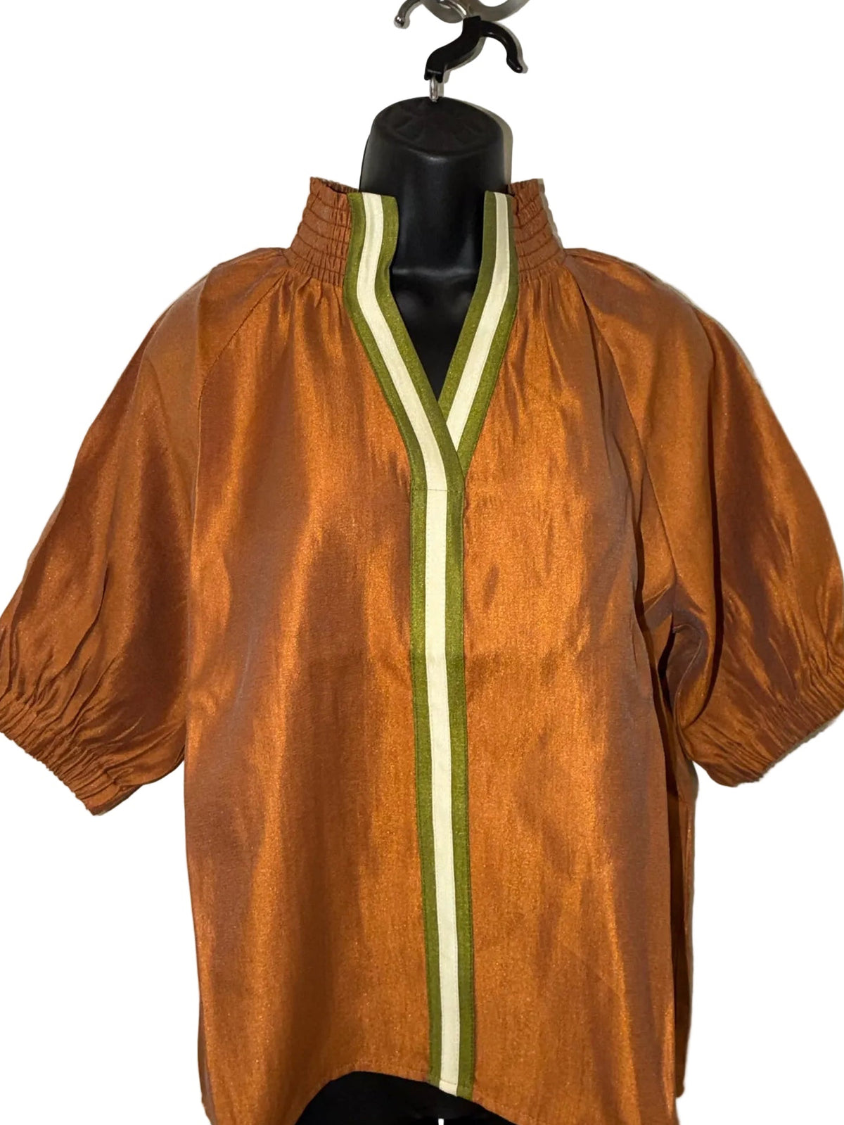 Textured V Neck Top - Rust
