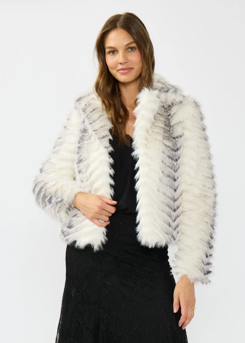 Cropped Grey/White Chevron Faux Fur