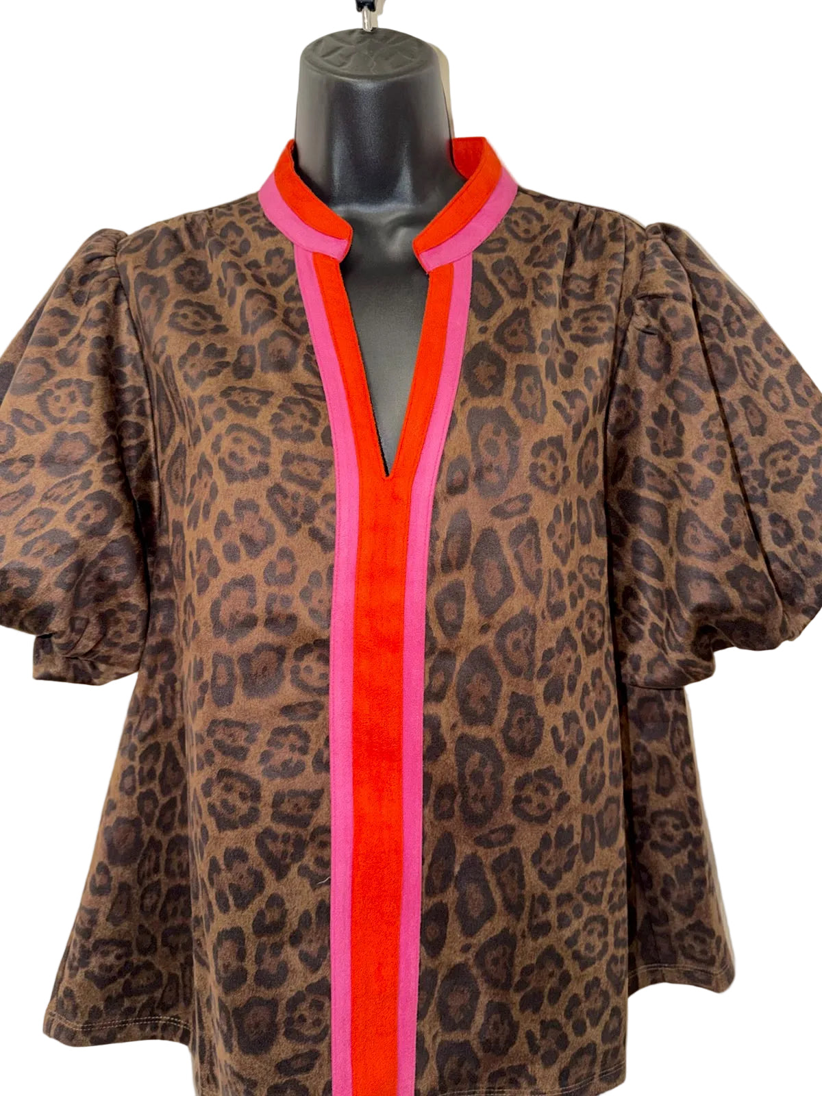 Suede Animal Print Contrast Top