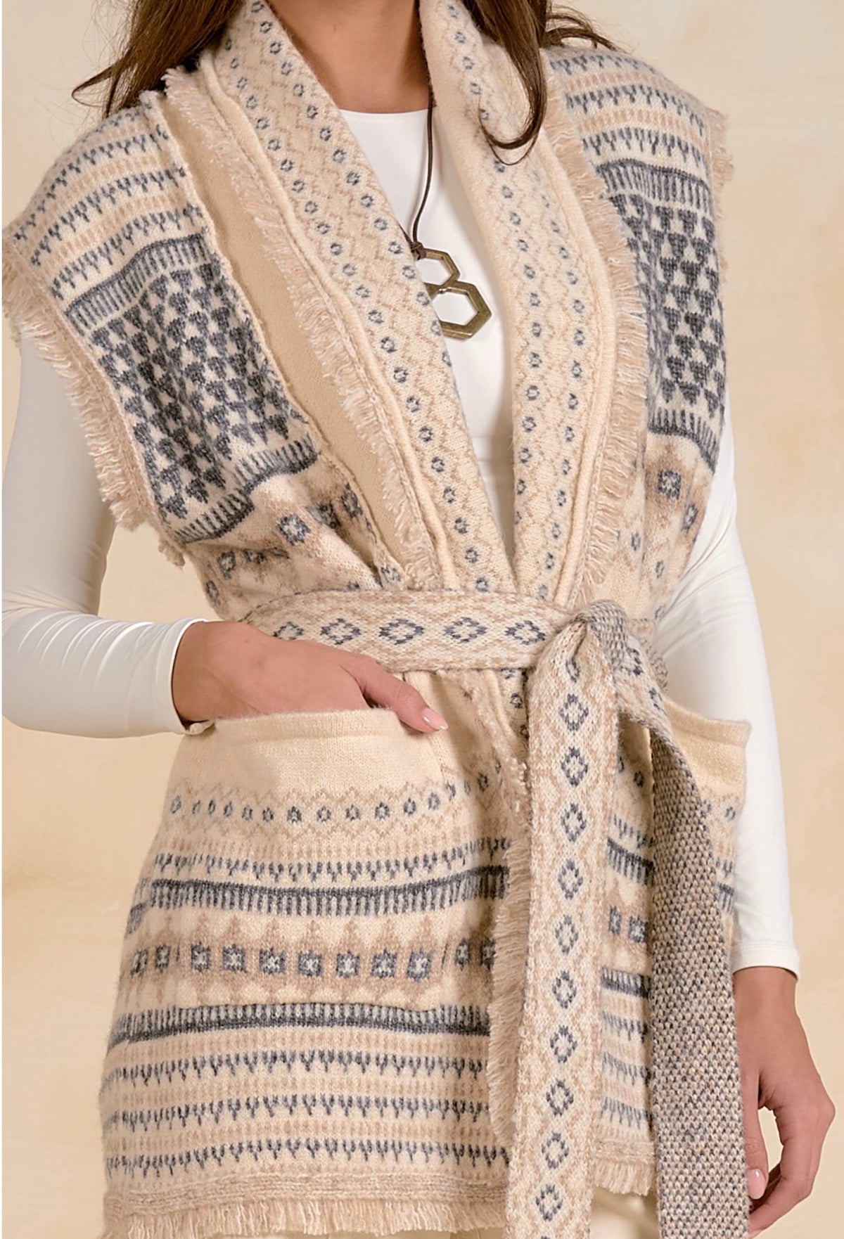 White Multi Sleeveless Cardigan