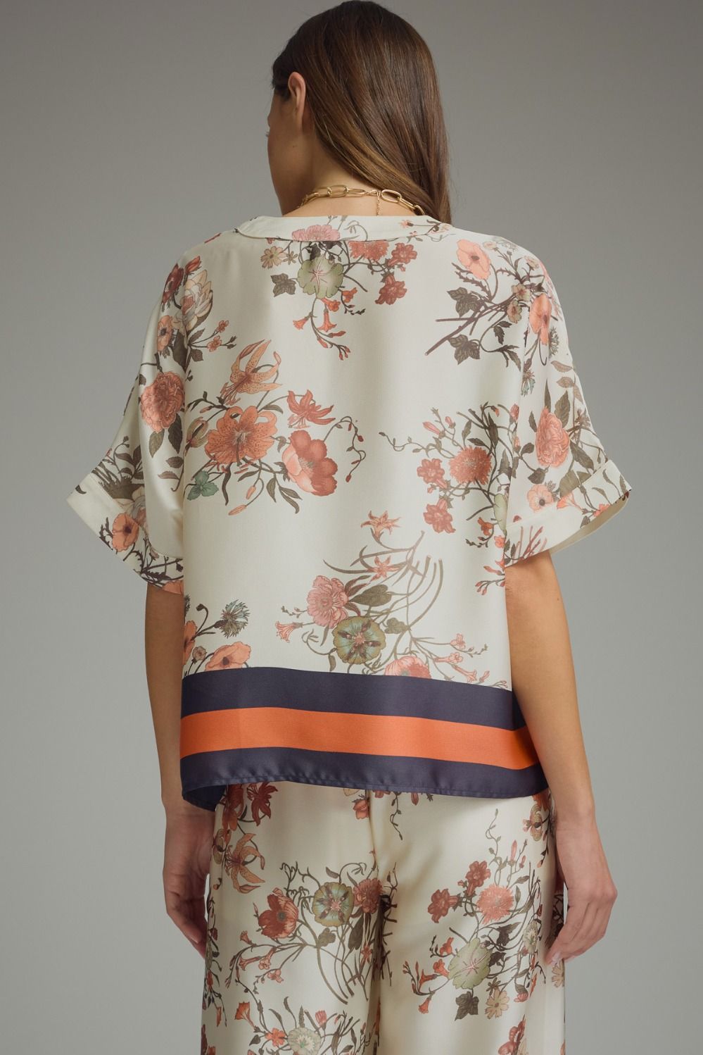Ivory Floral V Neck Pant Set