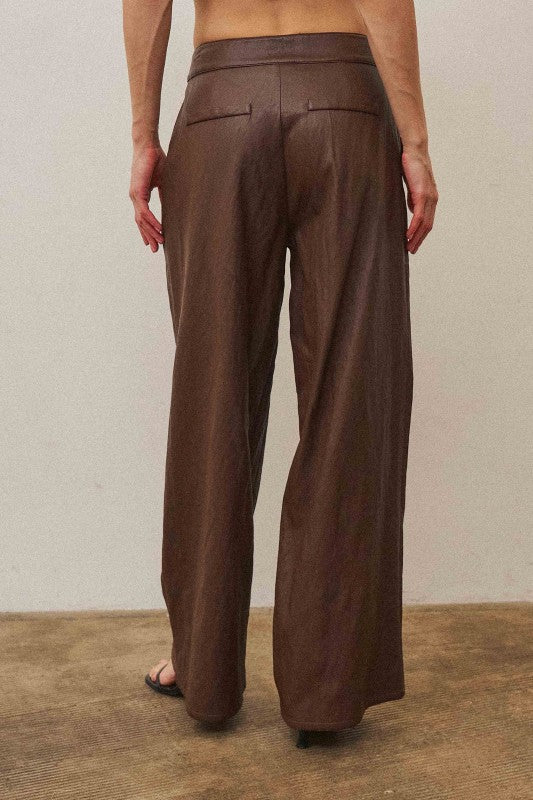 Leather Top And Pant Set - Chocolate