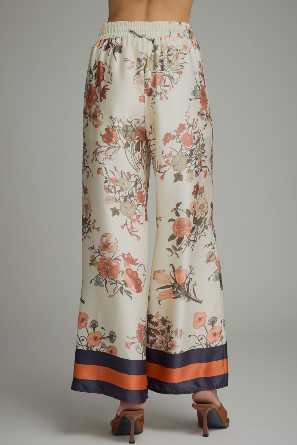 Ivory Floral V Neck Pant Set
