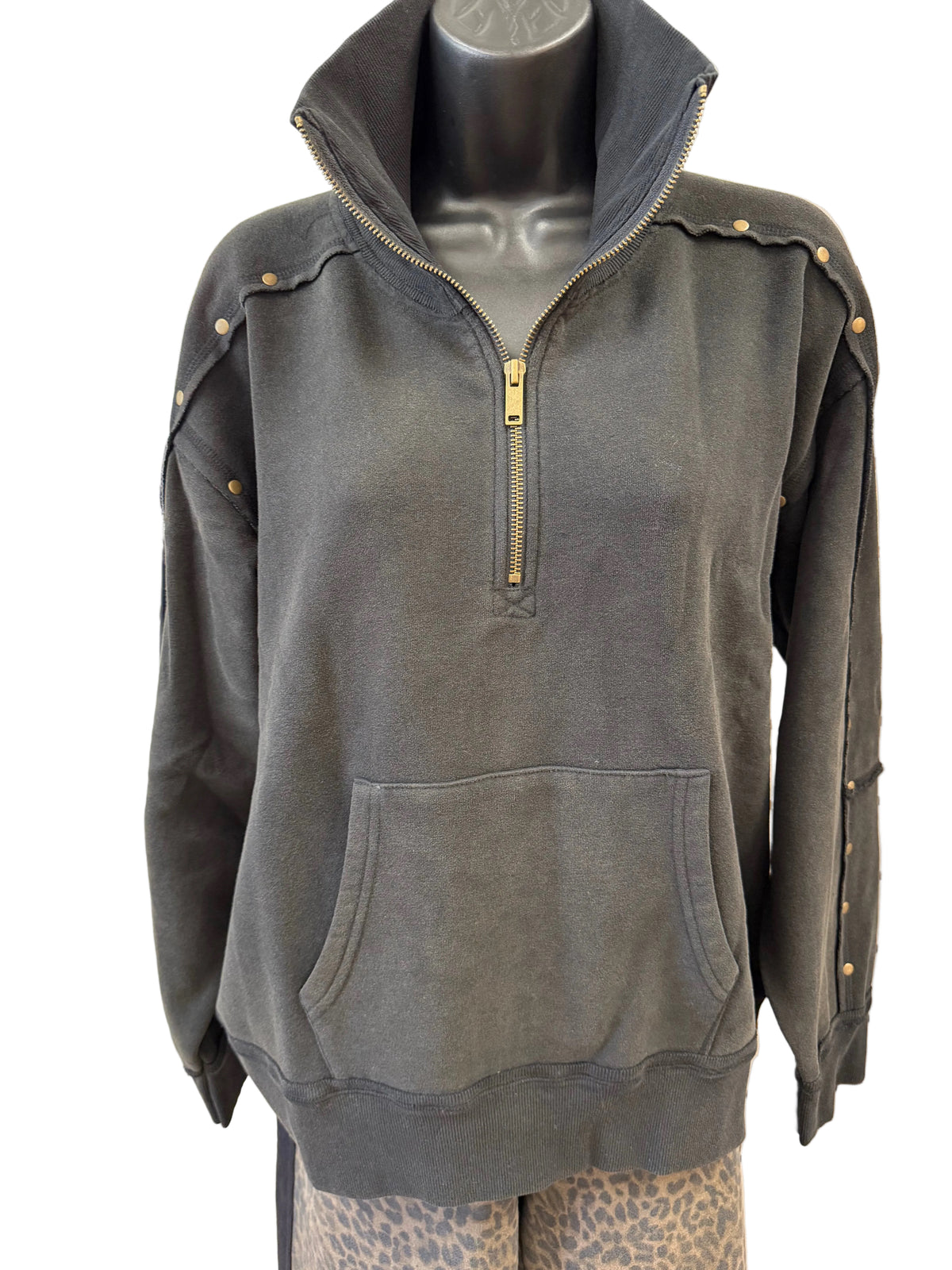 Washed Black Studded Quarter Zip