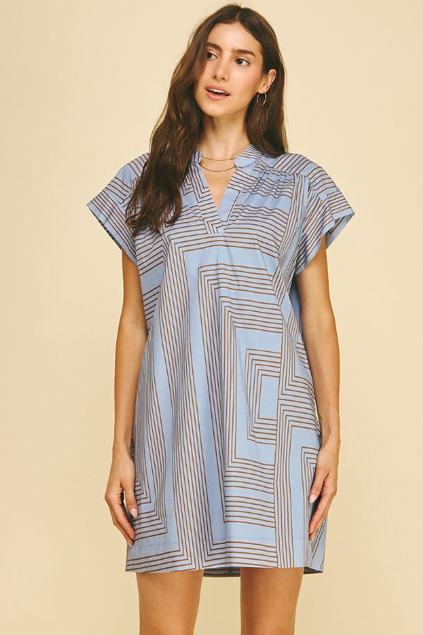 Geometric Print V Neck Tunic Dress