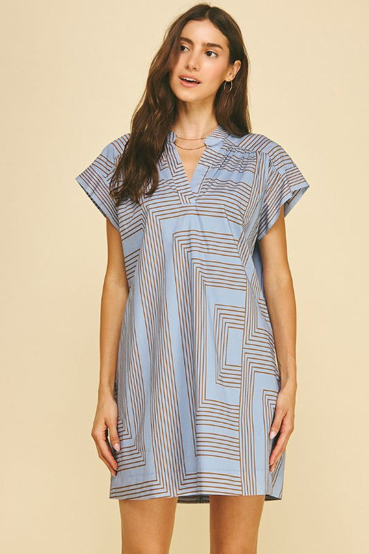Geometric Print V Neck Tunic Dress