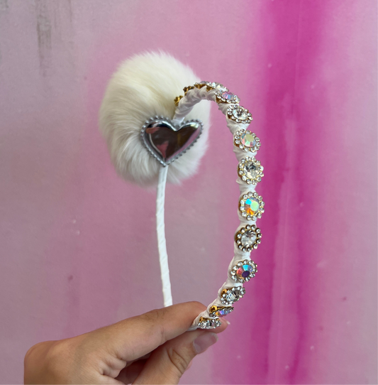 White Pom Rhinestone Headband