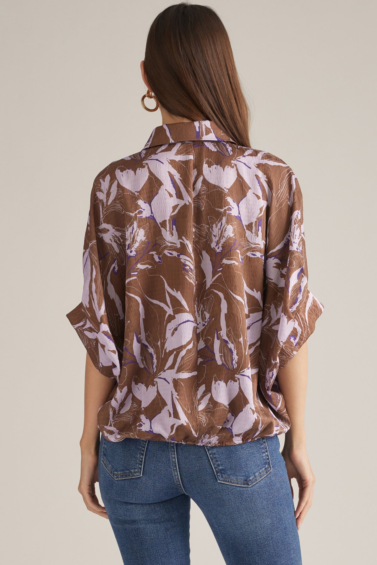 Brown Printed Dolman Top