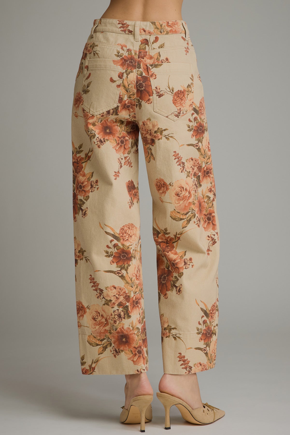 Wide Leg Floral Pant - Taupe