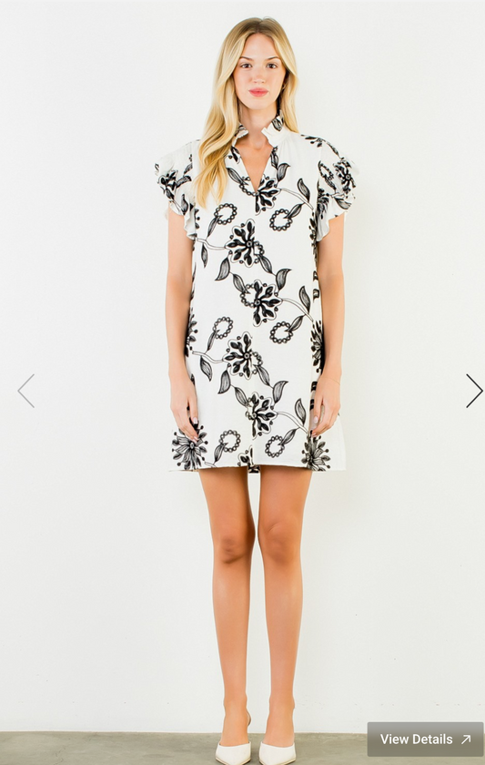 Flutter Sleeve Embroidery Detail Dress