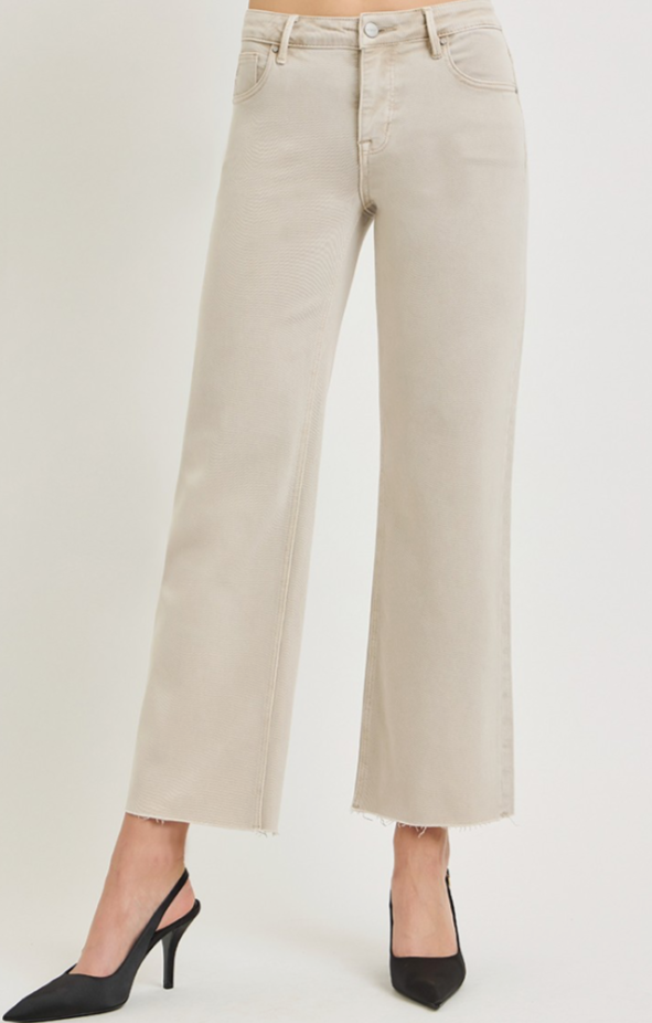 Tummy Control Mid Rise Ankle Straight Raw Hem Pants