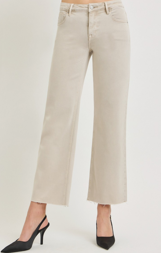 Tummy Control Mid Rise Ankle Straight Raw Hem Pants
