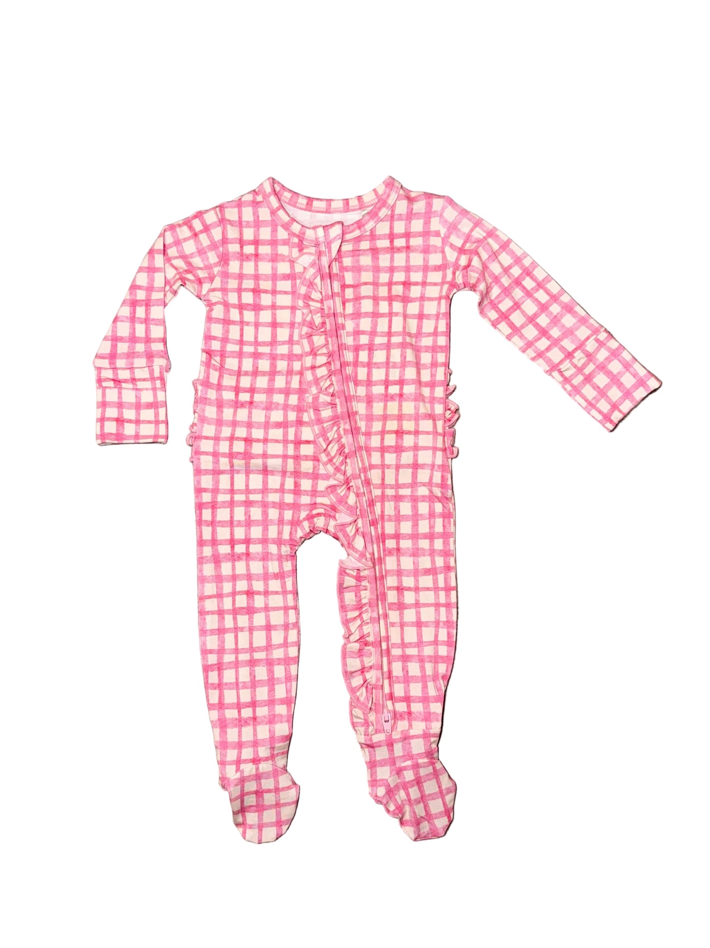 Pink Gingham Ruffle Footie