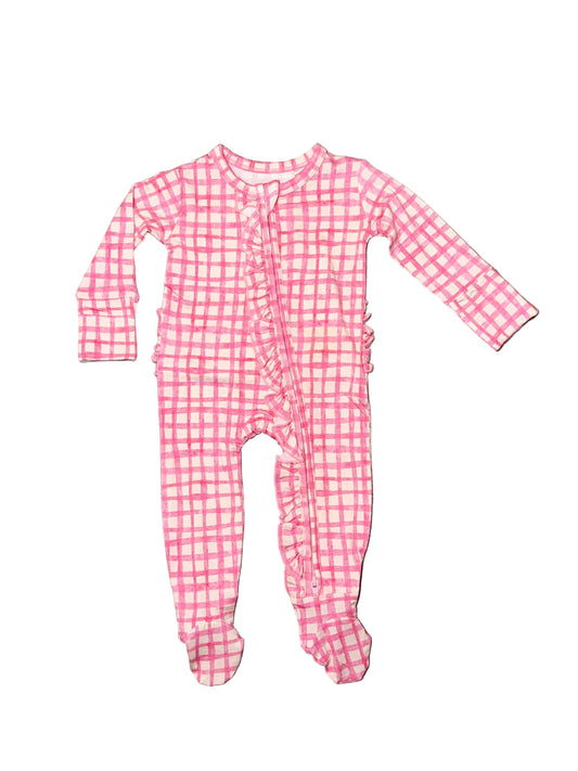 Pink Gingham Ruffle Footie