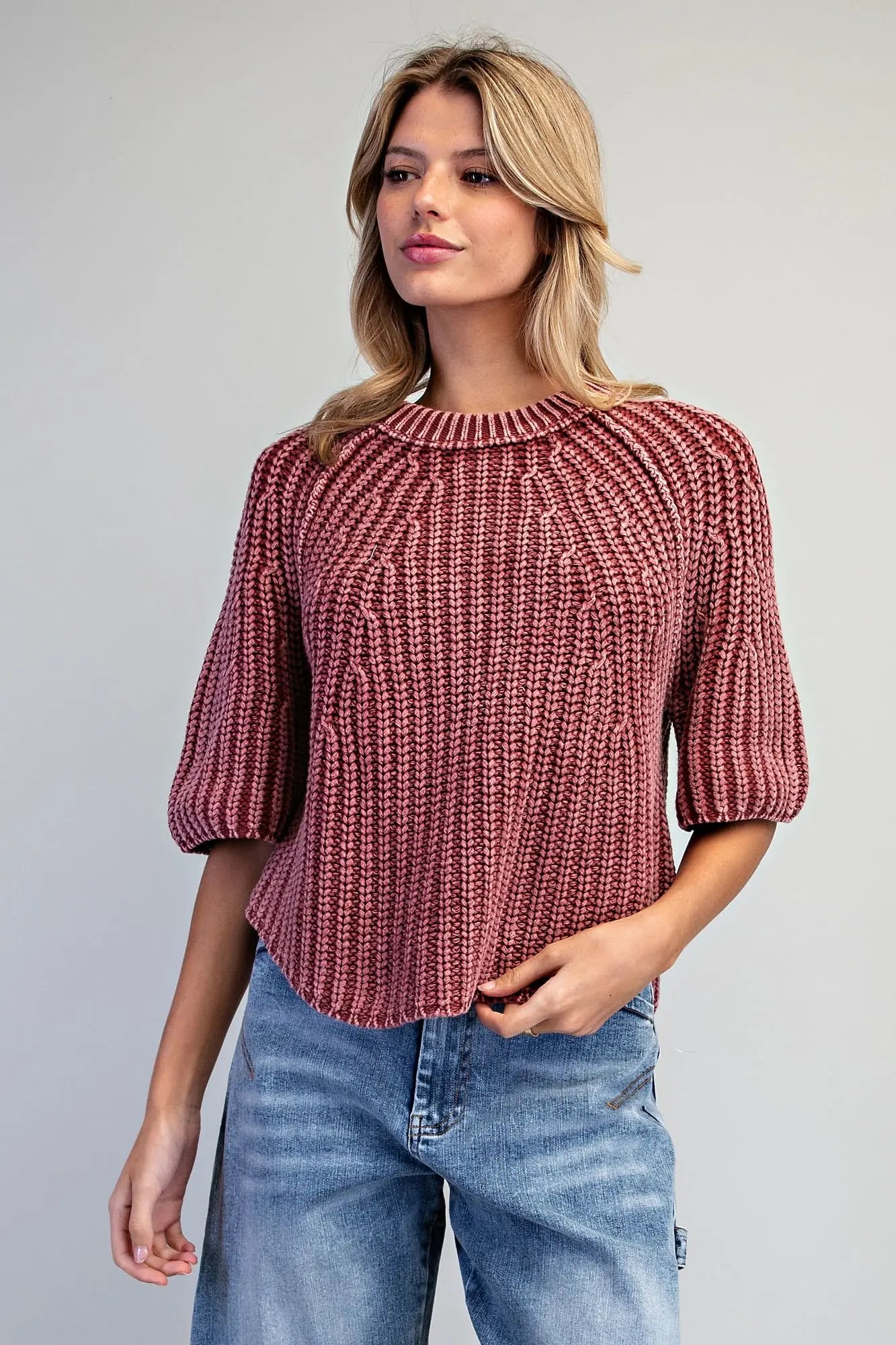 Chunky Knit Sweater - Rasberry