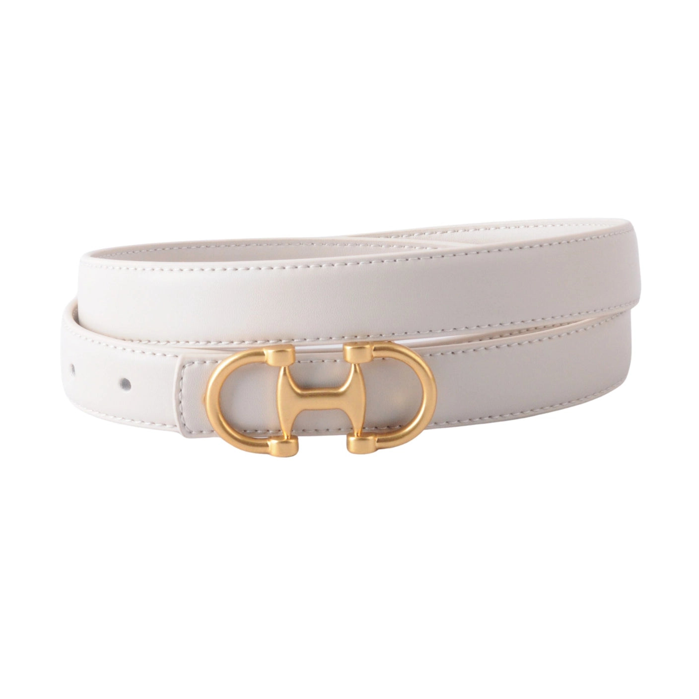 Horsebit Buckle Beige Leather Belt
