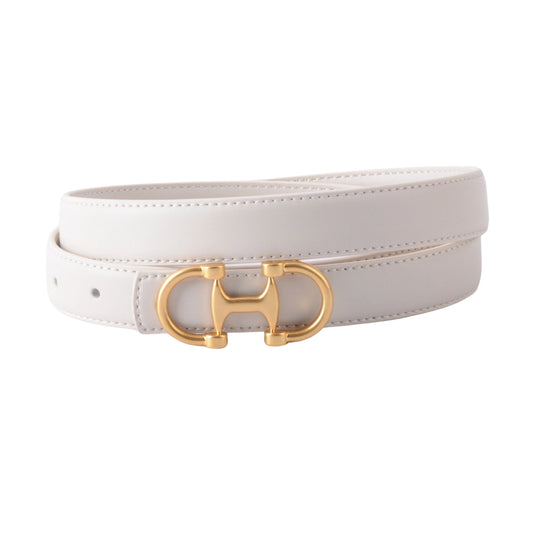 Horsebit Buckle Beige Leather Belt