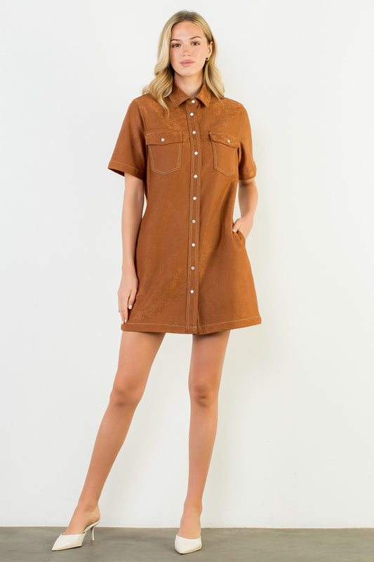 Suede Button Down Dress