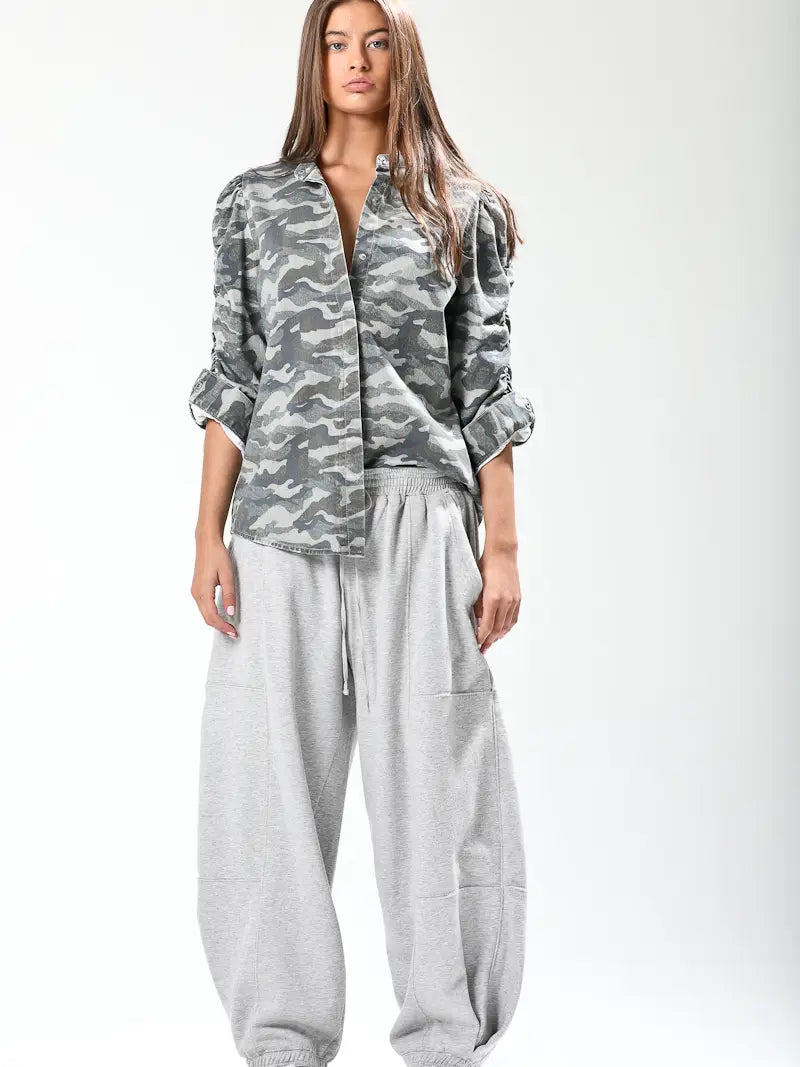 Shirring Sleeve Detail Top - Camo