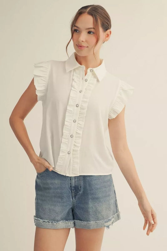 Collar Cap Sleeve Top - Off White