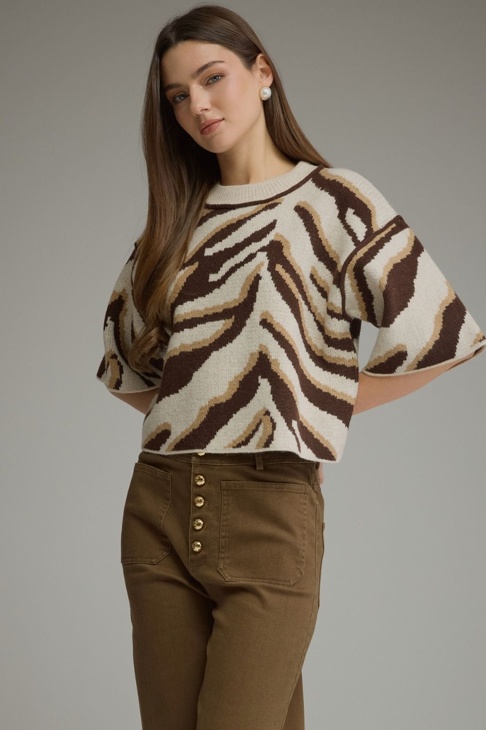 Zebra Knit Top - Oatmeal