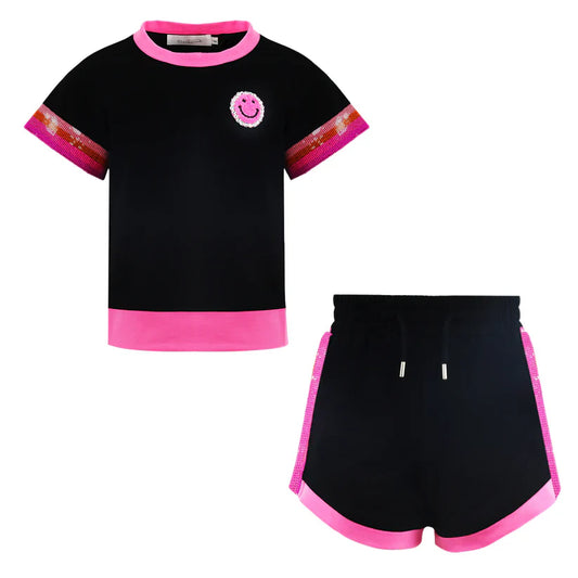 Black Smiley Neon Rainbow Short Set