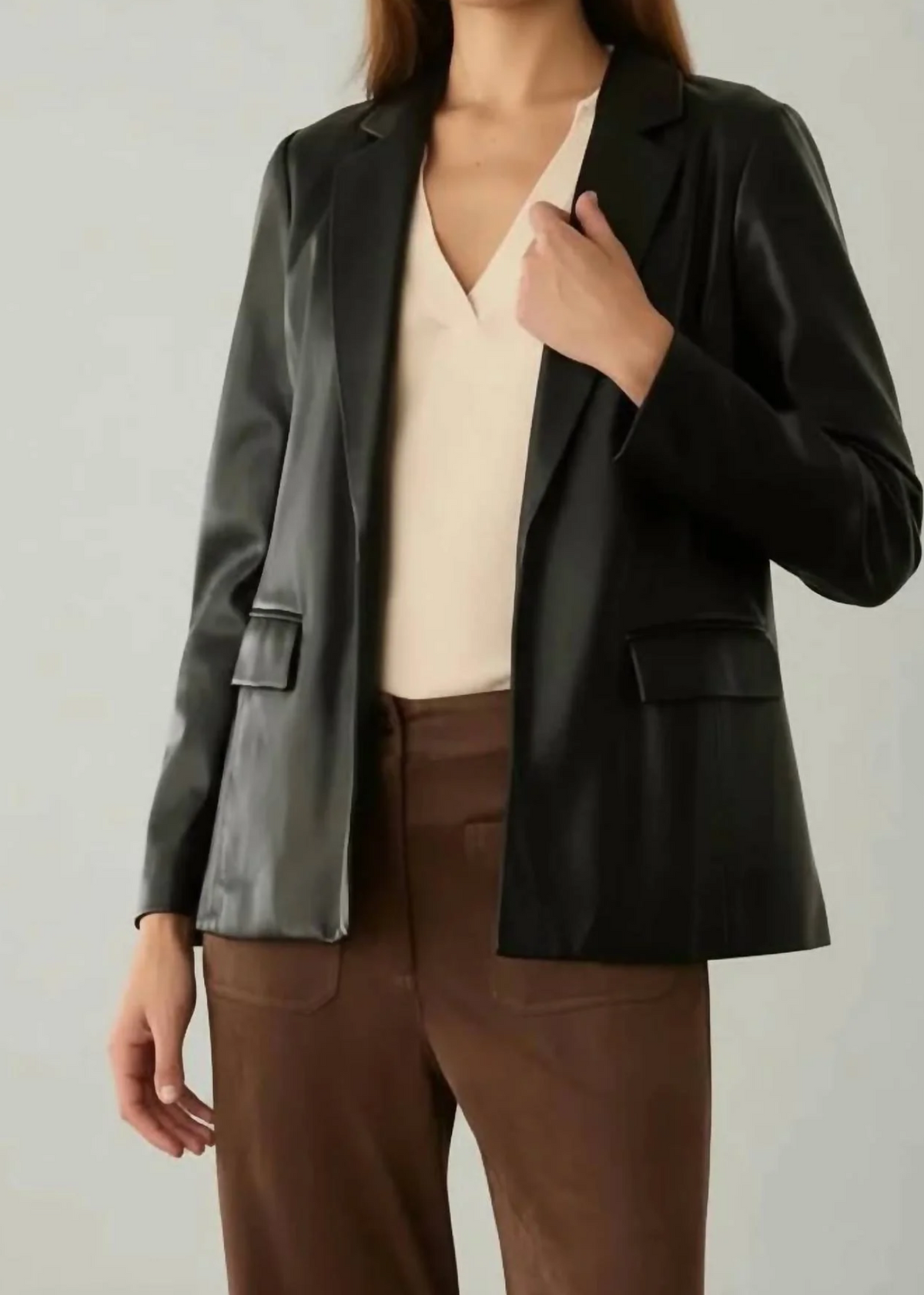 Faux Black Leather Open Blazer