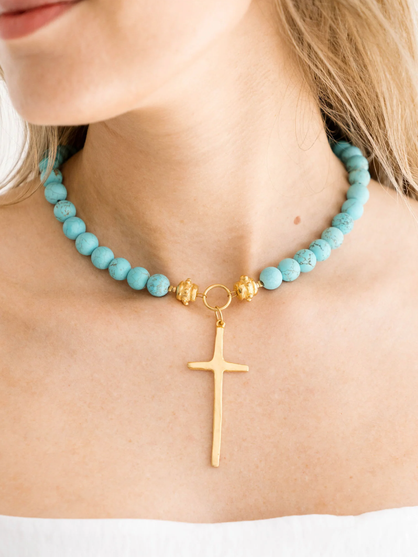 Elongated Cross Turquoise Necklace