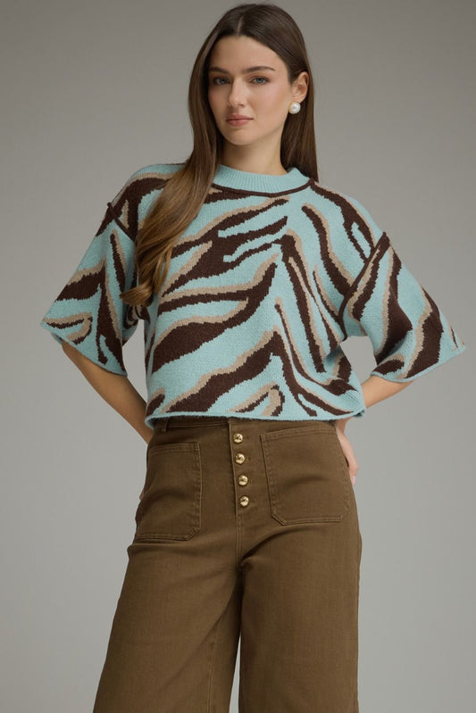 Zebra Knit Top - Light Blue