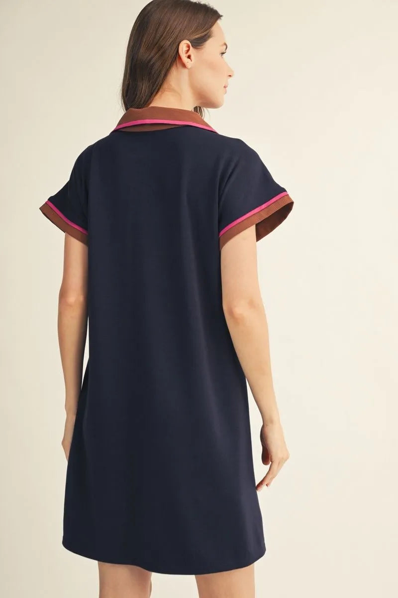 Drop Shoulder Navy Mix Dress