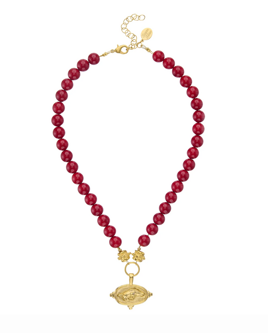 Wild Boar Intaglio Red Coral Necklace