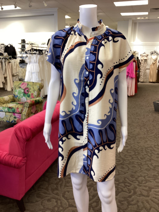 Blue And Ivory Multi Abstract Dress