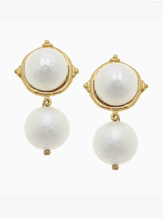 Gold Cotton Pearl Cab with Cotton Pearl Drop Earrings
