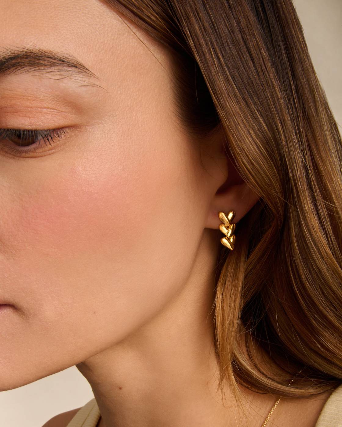 Heart Link Waterproof Gold Earrings