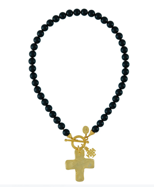 Double Cross Onyx Necklace