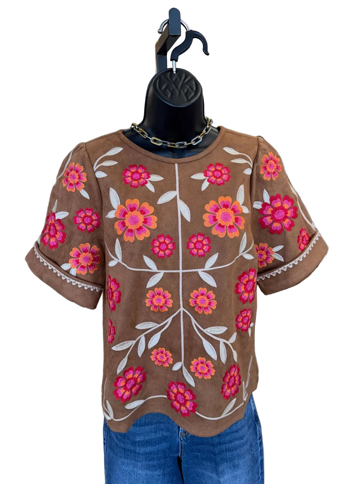 Open Back Embroidered Flower Top