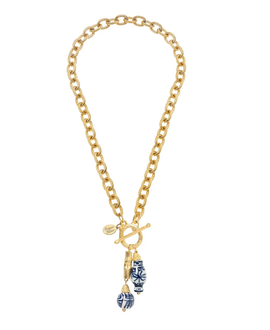 Blue & White Bamboo Toggle Necklace